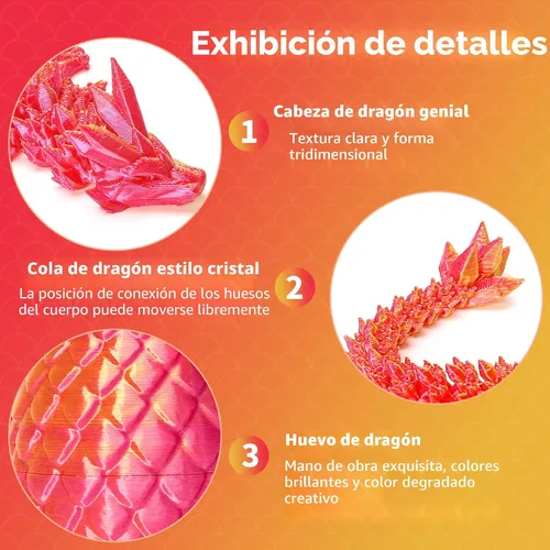 Vista 3 de Zobetro Dragón Impreso en 3D con Huevo Sorpresa, Dragón de Cristal Articulado en Huevo, Juguetes de Escritorio Fidget de Dragón Ejecutivo, Regalos