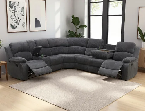 Vista 32 de Juego de sofá seccional reclinable manual, juegos de muebles de sala de estar, sofá seccional en forma de L y 2 sillas, cómodo sofá reclinable