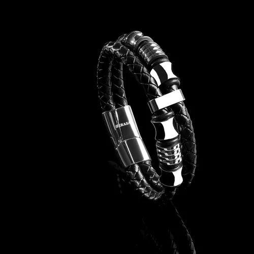 Vista 8 de SERASAR Premium Leather Bracelet Men Stainless Steel Magnetic Clasp Three Colors Jewelry Box Included