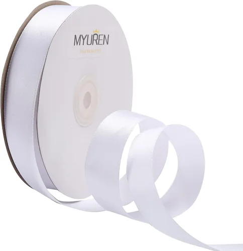 Vista 11 de Cinta de satén de poliéster blanco de doble cara de 1-1/2 pulgadas de ancho para manualidades, boda, envoltura de regalos, fabricación de lazos