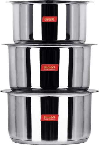 Vista 5 de Sumeet Juego de utensilios de cocina de acero inoxidable con tapa, 1 litro a 1.7 L, 3 piezas (acero)