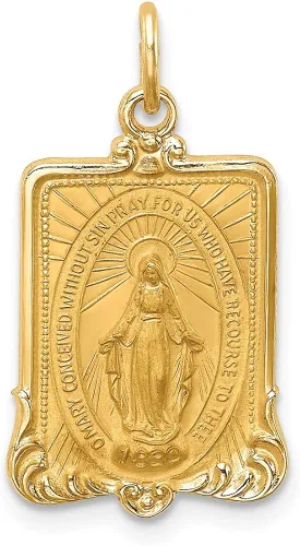 Vista 9 de Collar con dije de medalla milagrosa de oro amarillo de 14 quilates con marco rectangular sólido joyería fina religiosa para mujeres regalos