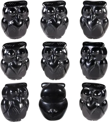 Vista 3 de Amogeeli Figura de búho de piedra tallada a mano, estatua de búho de cristal curativo, escultura animal para decoración de oficina en casa