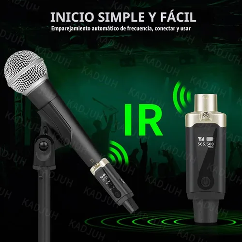 Vista 5 de Transmisor y receptor inalámbrico XLR y receptor transmisor de guitarra inalámbrico, adaptador de micrófono recargable de 16 canales de 196 pies