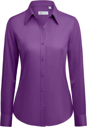 Vista 16 de siliteelon Camisas con botones para mujer: camisa de vestir de manga larga sin arrugas, ajuste clásico, con cuello, color sólido, formal