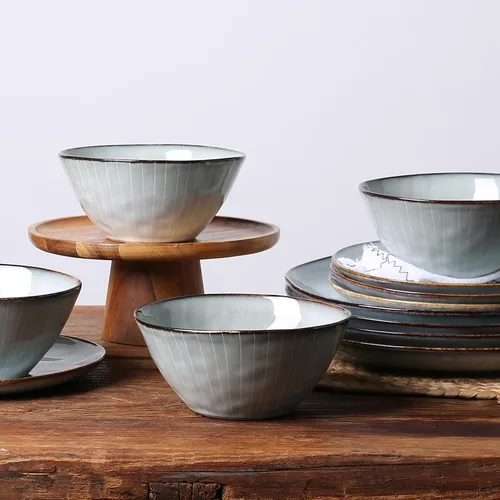 Vista 6 de Hand thrown 12 Piece Stoneware Dinnerware Sets-Service For 4, Blue