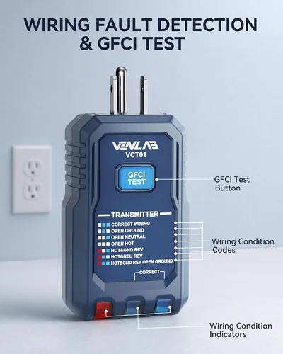 Vista 4 de VENLAB Herramienta de búsqueda de disyuntores con probador de salida GFCI