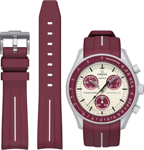 Vista 18 de Correas para reloj Moonswatch, correa de goma curvada sin huecos compatible con reloj Omega X Swatch Moonswatch Speedmaster/Rolex/SEIKO de 20mm
