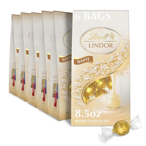 Vista 13 de Lindt LINDOR - Trufas de chocolate blanco con fresas y crema para San Valentín, bolsa de 5.1 oz