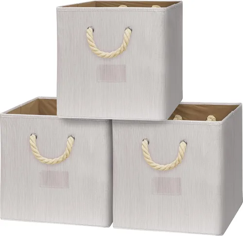 Vista 13 de Simple Houseware Cubo de almacenamiento de 13 pulgadas con asas trenzadas Beige