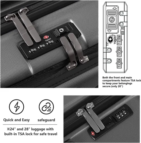 Vista 6 de AnyZip Maletas de equipaje con ruedas giratorias PC+ABS Hardshell TSA Lock, gris oscuro