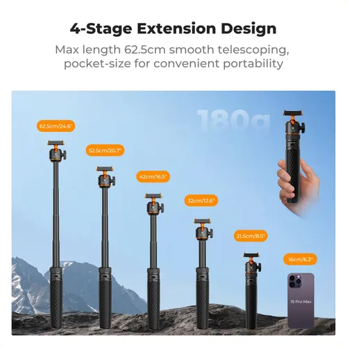 Vista 5 de K&F CONCEPT Trípode para selfie stick de 25.6" para DJI Osmo Action 5 Pro