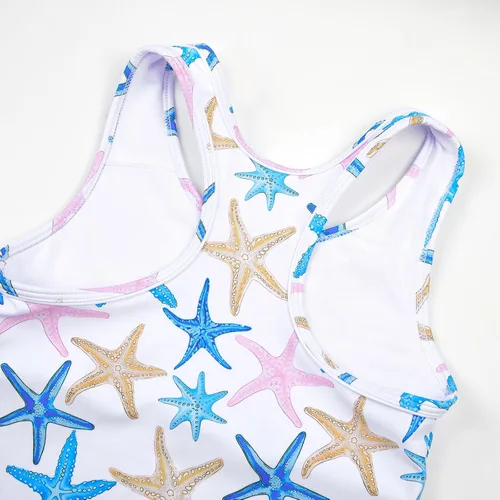 Vista 5 de JerrisApparel Traje de baño de dos piezas para niñas de verano con boyshort, diseño de tankini estrella de mar aqua