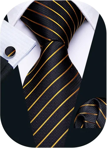 Vista 34 de Barry.Wang Juego de corbatas para hombre, corbata de seda a rayas, tejido a cuadros, gemelos formales, negocios, boda