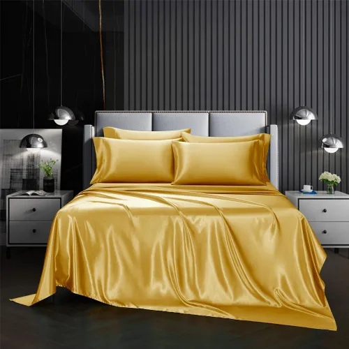 Vista 11 de AiMay Juego de Sábanas de Satén de 4 Piezas Tamaño Twin con Fundas de Almohada Bolsillo Profundo Sedosas Súper Suaves Color Sólido 1 Sábana Encimera