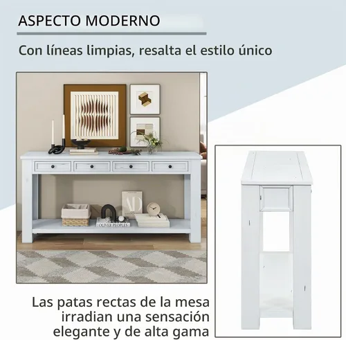 Vista 4 de Knocbel Mesa de consola para pasillo, sofá, entrada, mesa auxiliar de 63 pulgadas de largo, muebles con 4 cajones y estante inferior para sala