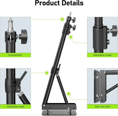 Vista 3 de Soporte de luz de anillo – Brazo triangular de montaje en pared, soporte de pared de 4.3 pies, soporte de tirpod de rotación flexible de 180°