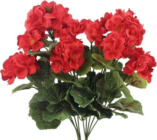 Vista 8 de CISDUEO 2 Piezas Flores de Otoño Artificiales para Decoración Geranios Falsos Rojos Flores de Primavera Falsas para Macetas Exteriores Plantas Otoño