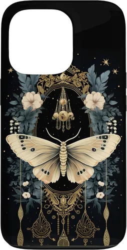 Vista 10 de iPhone 16 Celestial Moth Witchy Butterfly Botanical Moon Boho Flowers Case