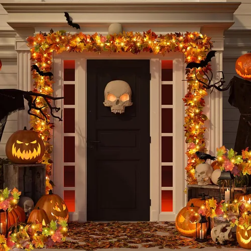 Vista 5 de 2 guirnaldas de otoño con luz, decoración de hojas de otoño, 40 luces LED, guirnalda de hojas artificiales de otoño, guirnalda de otoño, decoración
