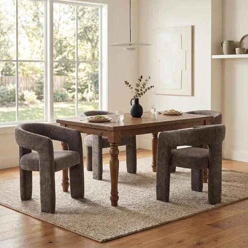 Vista 36 de Hyfirm Sillas de Comedor Modernas Tipo Barril Juego de 1, Cómoda Silla de Comedor de Acento Tapizada en Chenilla con Brazo para Cocina Sala de Estar