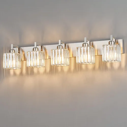 Vista 43 de Moderna lámpara de cristal para pared/tocador de baño, de 5 luces, color cromo Cromo torcido