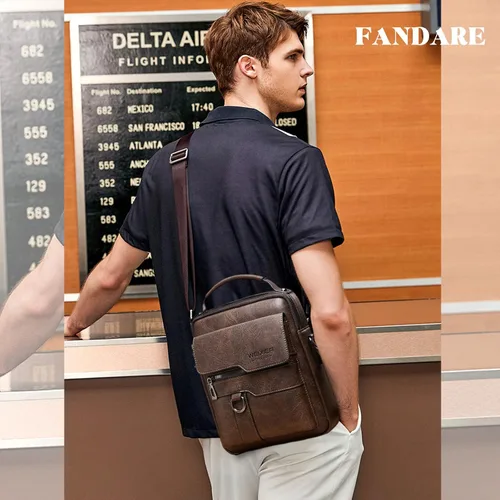 Vista 2 de FANDARE Bolso bandolera de cuero sintético para hombre, Marrón oscuro, Retro