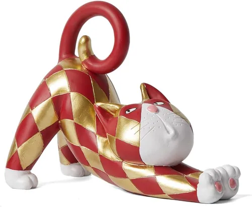 Vista 12 de SEINHIJO Estatua de gato, escultura de animal, decoración moderna, arte de regalo para el hogar, dormitorio, sala de estar, poliresina, azul, 6.0