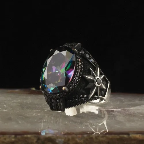 Vista 2 de Anillo de plata de ley 925 con piedra de Alexandrite para hombre, joyería de moda, regalo vintage, ónix Aqeq, anillos para hombre, todos los tamaños