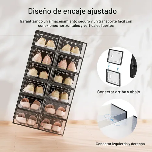 Vista 3 de Foluck Caja de almacenamiento de zapatos, paquete de 15 organizadores de zapatos apilables de plástico transparente para armario, diseño entrelazado