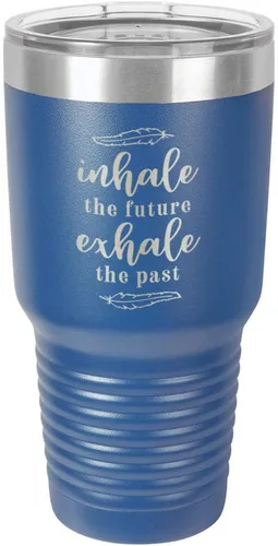 Vista 13 de INHALE EL FUTURO EXHALE EL PASTO Grabado 30 oz Vaso con paja y tapa superior deslizante de acero inoxidable taza de viaje de acero inoxidable 's