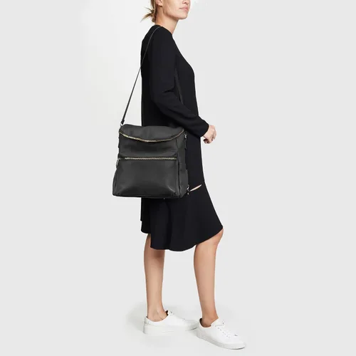 Vista 6 de Mochila para pañales, mochilas de cuero de moda para mamá, bolsas de pañales para bebés pequeños con organizador en bolsa y cambiador, Negro, M