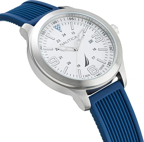 Vista 3 de Nautica Point Loma Reloj de cuarzo japonés de acero inoxidable con correa de silicona, azul, 20 (modelo NAPPLS013)