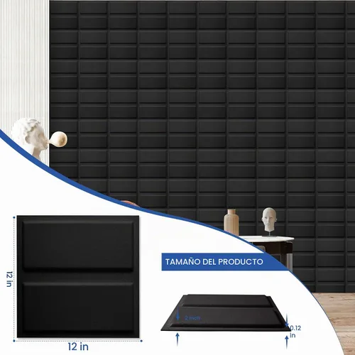 Vista 2 de Paquete de 12 paneles de pared 3D para decoración de pared interior, paneles de pared decorativos para oficina, sala de estar, dormitorio, Negro-12