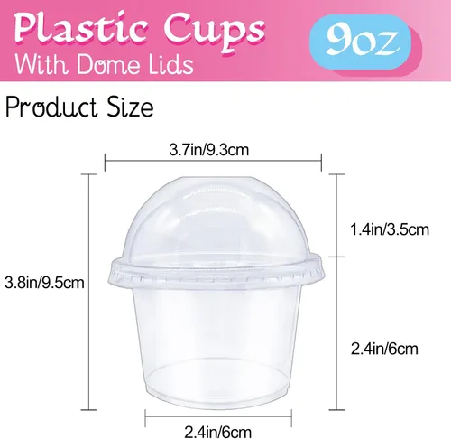 Vista 2 de Alaeseje Paquete de 100 vasos de plástico de 8 onzas con tapas de cúpula (agujero en la tapa), vasos transparentes de PET, vasos de postre