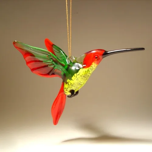 Vista 6 de Adorno colgante de colibrí de cristal rojo, verde y amarillo, hecho a mano, gran regalo coleccionable