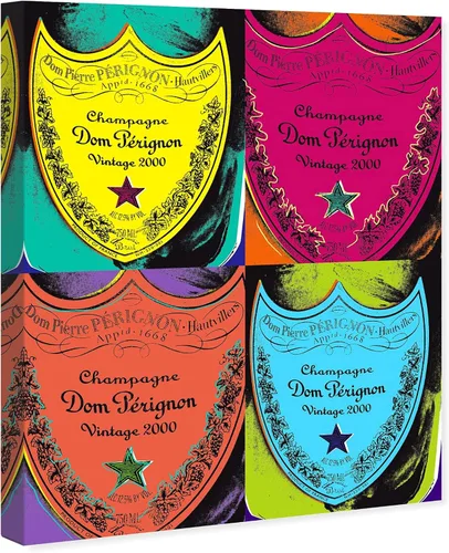 Vista 2 de The Oliver Gal Artist Co. Moderno 16.0 x 20.0 pulgadas, Pop Art Champagne, lienzo decorativo para pared, sala de estar Warholesque Dom P, rosa