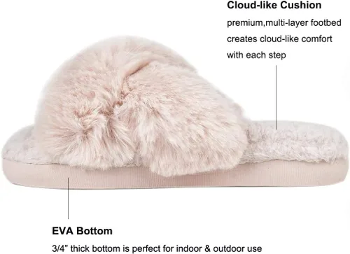Vista 3 de HALLUCI - Pantuflas para mujer, cruzadas, de vellón suave, para interior o exterior