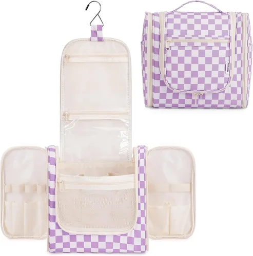 Vista 35 de Narwey - Neceser de viaje colgante, organizador de maquillaje y productos cosméticos para mujeres y hombres, Aa-morado., L