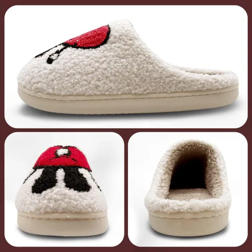 Vista 2 de Las bonitas pantuflas de conejito malo perfectas para mujeres y hombres bordado de dibujos animados pantuflas cálidas de invierno con patrón de amor