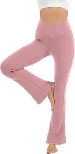 Vista 126 de HEGALY Pantalones de yoga acampanados para mujer, leggings cruzados, suaves, de cintura alta, pantalones casuales de entrenamiento con corte de bota