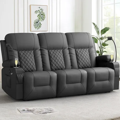 Vista 18 de YONISEE Juego de muebles de sala de estar, sofá biplaza reclinable de 2 plazas y silla reclinable giratoria de 360° con masaje, sofá reclinable