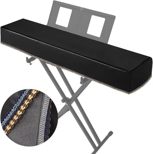 Vista 2 de Funda para teclado de piano de 88 teclas, cubierta de teclado de piano de cuero negro, cubierta de polvo de piano digital de lujo suave