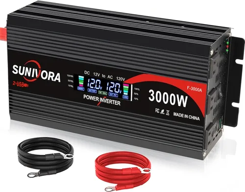Vista 10 de Inversor de corriente para automóvil de 500 vatios, 12 V CC a 110 V/120 V, convertidor de CA de 1000 W pico con pantalla LCD, 2 salidas de CA y PD