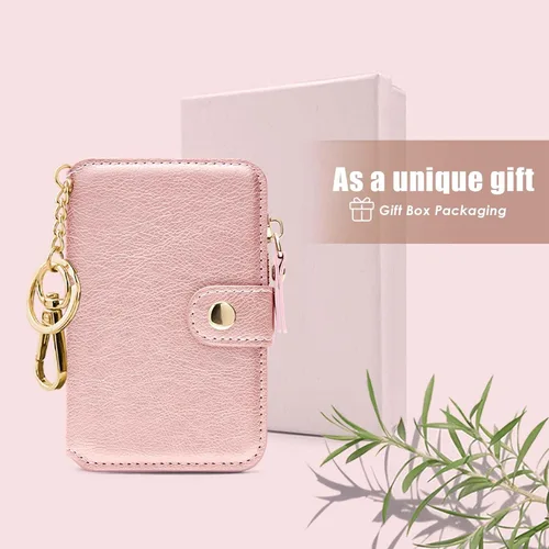 Vista 59 de Cartera con llavero, tarjetero con bloqueo RFID de piel, funda para tarjetas de crédito con cremallera para mujer