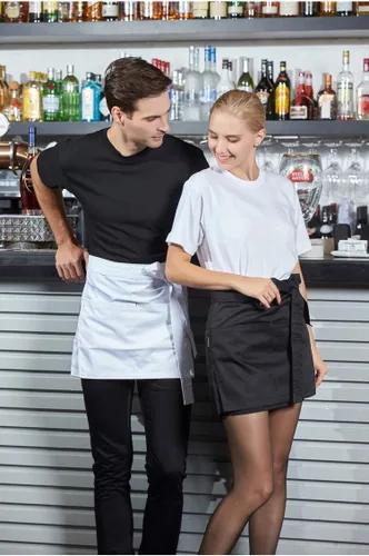 Vista 5 de Delantal bistró de media cintura con 3 bolsillos para hombres y mujeres, delantales cortos para cocina, restaurante, 27.5 x 15.7 pulgadas, rojo