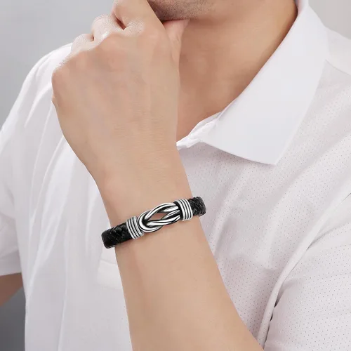 Vista 2 de Pulsera de cuero para hombres, marido, hijo, nieto, novio, Navidad, cumpleaños, día del padre, aniversario, día de San Valentín, regalo para hombre