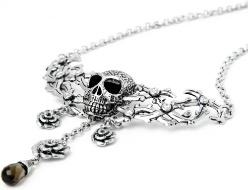 Vista 2 de Controse Collar de acero inoxidable con diseño de calavera y rosas de 15.0in a 16.9in ajustable