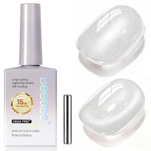 Vista 14 de Beetles - Esmalte de gel blanco, 0.5 onzas líquidas, tamaño completo, sin A - Creme White Hema Free white Rhythm
