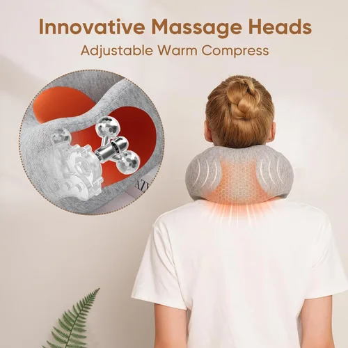 Vista 5 de Howdy Shiatsu Masajeador de cuello con calefacción [2026 actualizado], almohada térmica inalámbrica para aliviar el dolor, amasamiento de tejido